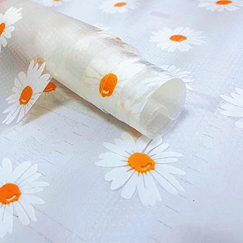 Drawer Liner,Non Adhesive Washable Transparent EVA Shelf Liner for Cabinet Pantry Refrigerator Shelves,Non-Slip Design Shelf Liner (Yellow Daisy, 17.7 x 118 Inch)