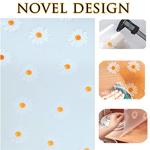 Drawer Liner,Non Adhesive Washable Transparent EVA Shelf Liner for Cabinet Pantry Refrigerator Shelves,Non-Slip Design Shelf Liner (Yellow Daisy, 17.7 x 118 Inch)