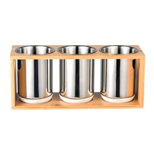 IMEEA Flatware Caddy Stainless Steel Silverware Caddy Kitchen Utensil Holder for Countertop Flatware Organizer Holder with Bamboo Base