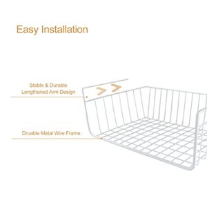 Under Shelf Basket, 4 Pack White Wire Rack, Slides Under Shelves for Storage Space on Kitchen Pantry Desk Bookshelf Cupboard