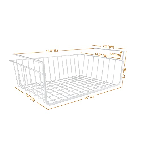 Under Shelf Basket, 4 Pack White Wire Rack, Slides Under Shelves for Storage Space on Kitchen Pantry Desk Bookshelf Cupboard