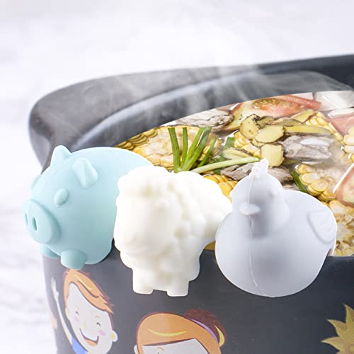 FGYZYP 3Pcs Cartoon Silicone Pot Lid Lifters, Cute Animal Heat Resistant Pot Lid Rack Holder Clips, Spill- Proof Steam Vent Stand for Soup Pots Saucepan Home Kitchen Tool Accessories (Random Color)