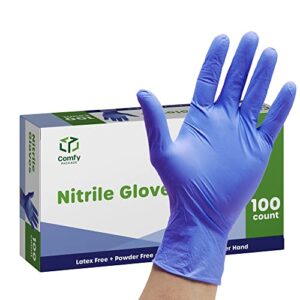 comfy package [100 count – medium] nitrile disposable gloves – 4 mil. | latex free and rubber free | non-sterile powder free gloves