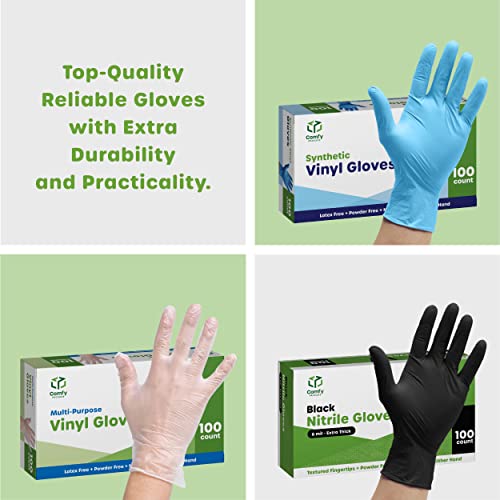 Comfy Package [100 Count - Medium] Nitrile Disposable Gloves - 4 mil. | Latex Free and Rubber Free | Non-Sterile Powder Free Gloves