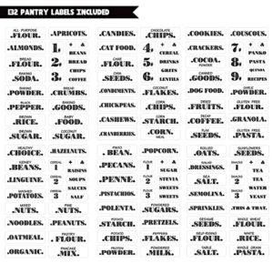 132 Clear Pantry Labels Sticker, Farmhouse Bold Cute Preprinted Pantry Names Stickers, Various Sizes Water Resistant Food Labels for Jars Canisters, Kitchen Organization and Storage W/extra "+"、"&"