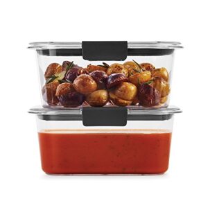 Rubbermaid 2-Piece Brilliance Food Storage Containers with Lids for Lunch, Meal Prep, and Leftovers, Dishwasher Safe, 4.7-Cup, Clear/Grey