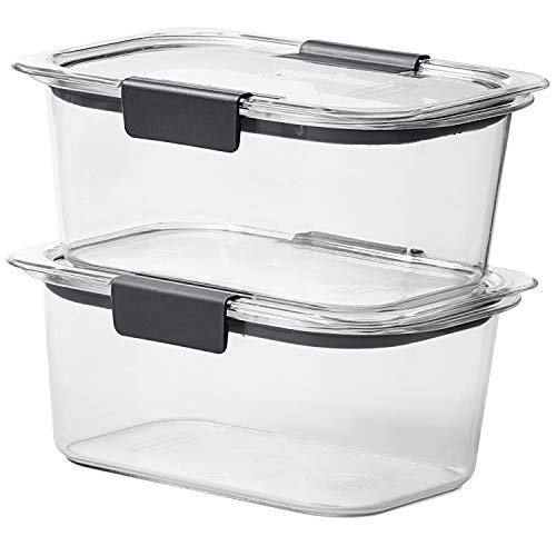 Rubbermaid 2-Piece Brilliance Food Storage Containers with Lids for Lunch, Meal Prep, and Leftovers, Dishwasher Safe, 4.7-Cup, Clear/Grey