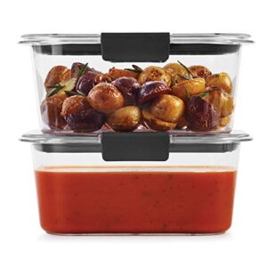 Rubbermaid 2-Piece Brilliance Food Storage Containers with Lids for Lunch, Meal Prep, and Leftovers, Dishwasher Safe, 4.7-Cup, Clear/Grey