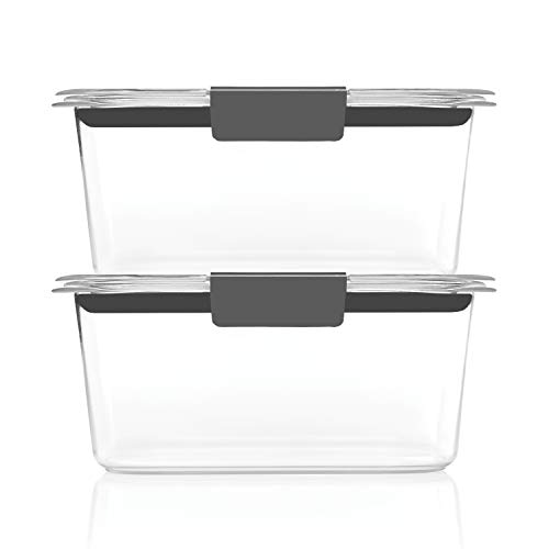 Rubbermaid 2-Piece Brilliance Food Storage Containers with Lids for Lunch, Meal Prep, and Leftovers, Dishwasher Safe, 4.7-Cup, Clear/Grey