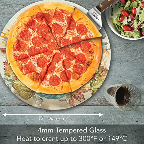 CounterArt Harvest Pumpkins & Sunflowers 4mm Heat Tolerant Tempered Glass Lazy Susan Turntable 13" Diameter Cake Plate Condiment Caddy Pizza Server