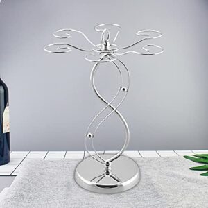 CALIDAKA Countertop Wine Glass Holder Stemware Rack Freestanding Tabletop Stemware Storage Rack with 6 Hooks(Silver)