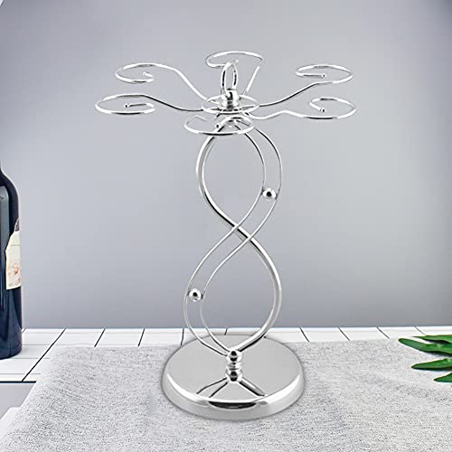 CALIDAKA Countertop Wine Glass Holder Stemware Rack Freestanding Tabletop Stemware Storage Rack with 6 Hooks(Silver)