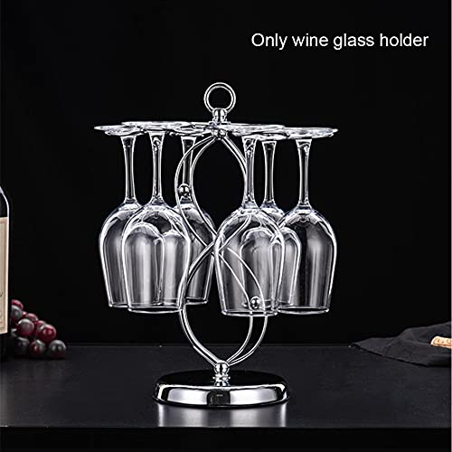 CALIDAKA Countertop Wine Glass Holder Stemware Rack Freestanding Tabletop Stemware Storage Rack with 6 Hooks(Silver)