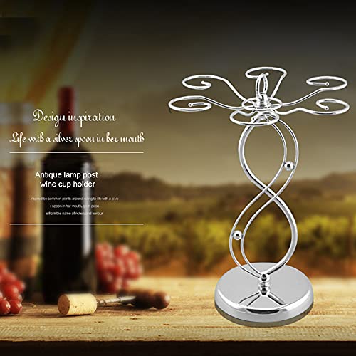 CALIDAKA Countertop Wine Glass Holder Stemware Rack Freestanding Tabletop Stemware Storage Rack with 6 Hooks(Silver)