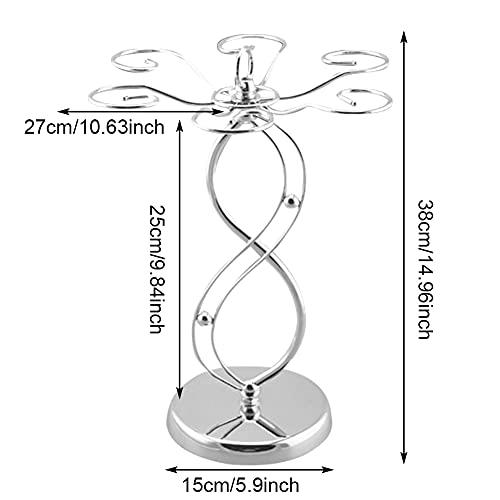 CALIDAKA Countertop Wine Glass Holder Stemware Rack Freestanding Tabletop Stemware Storage Rack with 6 Hooks(Silver)