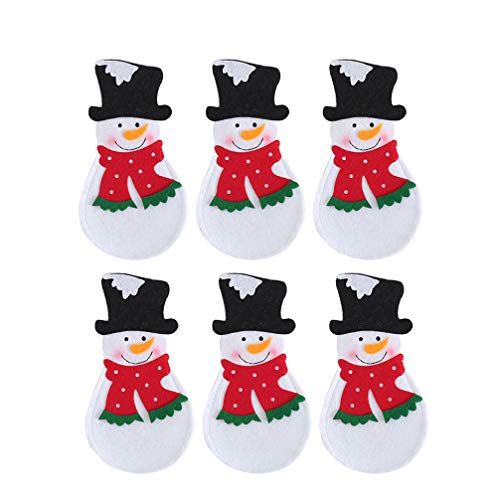 Amosfun 6pcs Christmas Cutlery Gift Bag Tableware Holders Silverware Holder Pockets for Christmas Table Decoration (Snowmen)