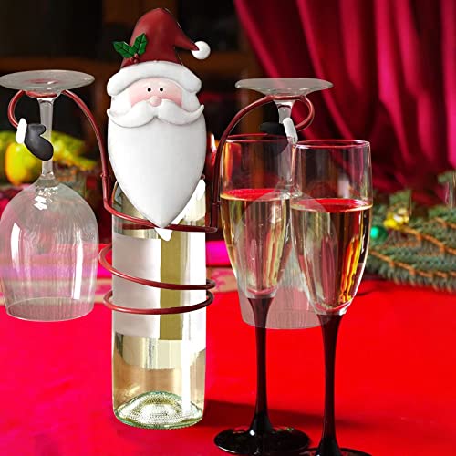Christmas Holiday Wine Bottle & Glass Holders Countertop, Hold 1 Wine Bottle and 2 Glasses, Perfect for Home Decor & Kitchen Storage Rack, Bar, Wine Cellar, Cabinet, Dining Tabletop (Set of 3)