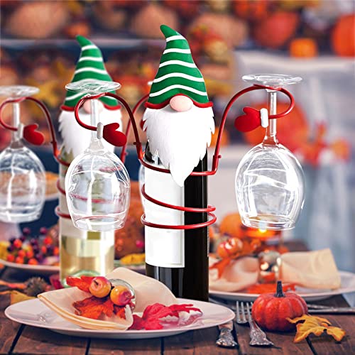 Christmas Holiday Wine Bottle & Glass Holders Countertop, Hold 1 Wine Bottle and 2 Glasses, Perfect for Home Decor & Kitchen Storage Rack, Bar, Wine Cellar, Cabinet, Dining Tabletop (Set of 3)