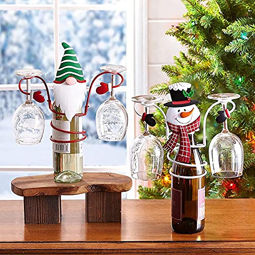 Christmas Holiday Wine Bottle & Glass Holders Countertop, Hold 1 Wine Bottle and 2 Glasses, Perfect for Home Decor & Kitchen Storage Rack, Bar, Wine Cellar, Cabinet, Dining Tabletop (Set of 3)