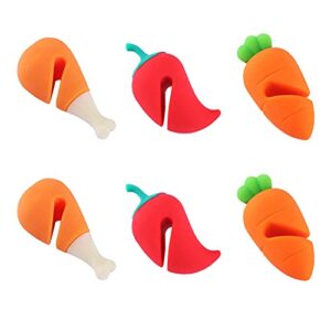 qwdlid 6 pieces spill-proof lid lifter silicone heat resistant holder keep the lid open cooking helpers creative carrot chili chicken drumstick shape release steam kitchen gadgets for cooking