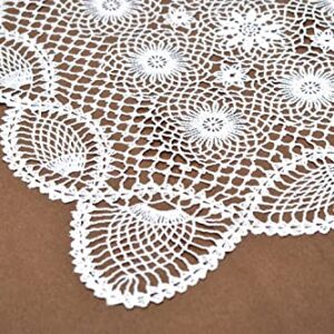 Cut to Size Vinyl Lace, Cabinet Shelf or Pantry Liner, Table Runner, Dresser or Night Stand Scarf. Crochet, Scallop Trim, Easy Clean, Stain Resistant, Measures 14x43 Inches, White, Set of 2