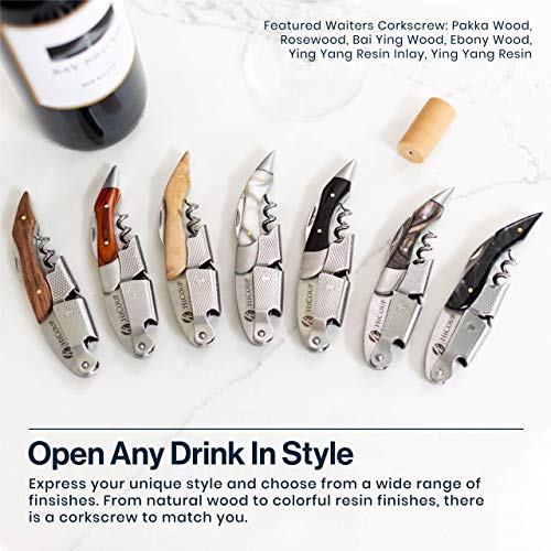 Hicoup Wine Opener - Professional Corkscrews for Wine Bottles w/ Foil Cutter and Cap Remover - Manual Wine Key for Servers, Waiters, Bartenders and Home Use - Classic Rosewood