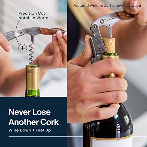 Hicoup Wine Opener - Professional Corkscrews for Wine Bottles w/ Foil Cutter and Cap Remover - Manual Wine Key for Servers, Waiters, Bartenders and Home Use - Classic Rosewood