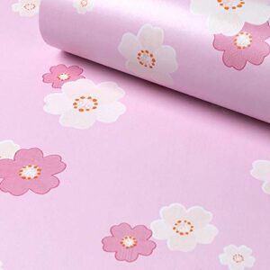 PoetryHome Self Adhesive Vinyl Pink Flower Wall Paper Shelf Liner Cabinets Dresser Drawer Liner Peel and Stick Vintage Floral Wallpaper Roll 17.7x117 Inches