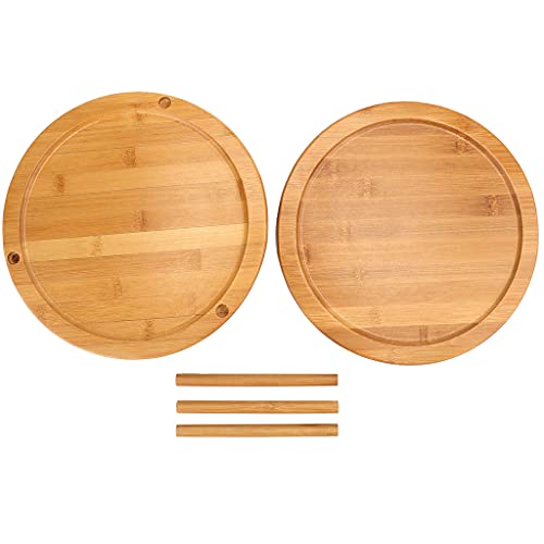 sara-u Round Bamboo Turntable Cabinet Storage Rack, 2-Layer Spice Rack, Detachable Rotating Tray Storage Rack, Suitable for Solid Wood Storage Racks for Kitchen Cabinets