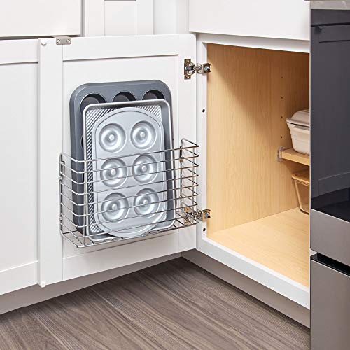 iDesign Classico Metal Over the Cabinet Kitchen Bakeware Organizer Basket for Cutting Boards, Baking Sheets, Pans, 13.73" x 5.18" x 14.2" - Chrome