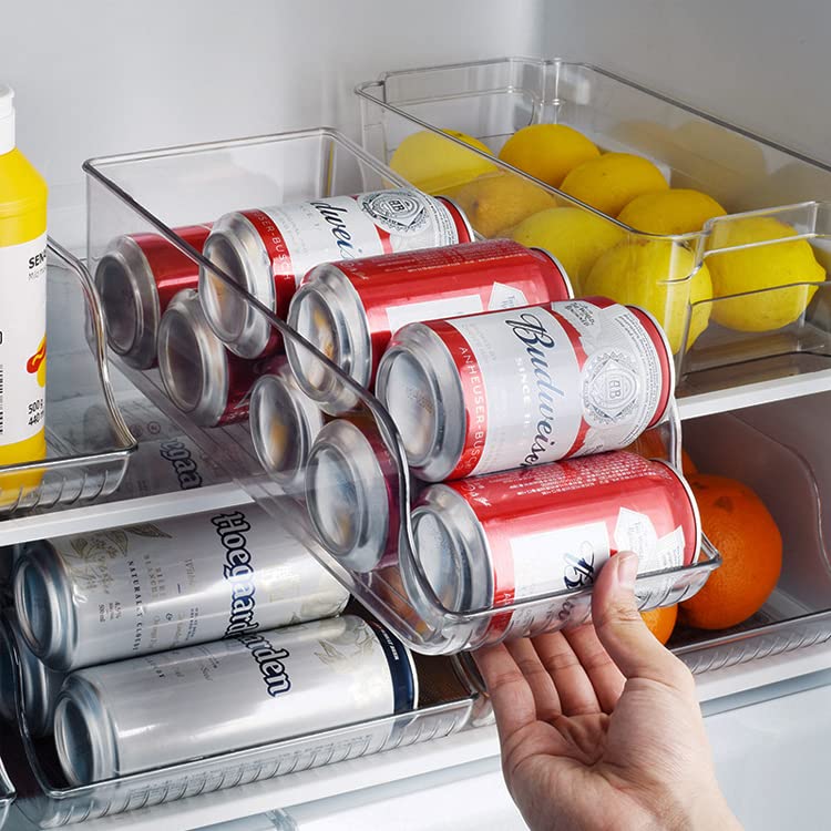 Clear Soda Can Organizer for Fridge, Kitchen, Pantry, Cabinets, Countertop Beverage Holder Set of 1