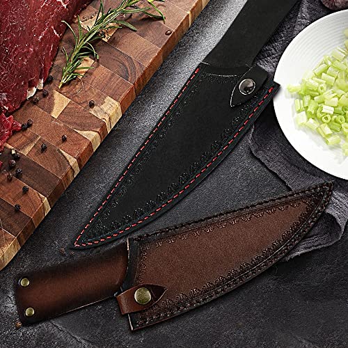 8" Straight Knife Sheath, Vertical Knife Sheaths Belt Leather Knife Sheath Holder for 8'' Kitchen Chef Knife