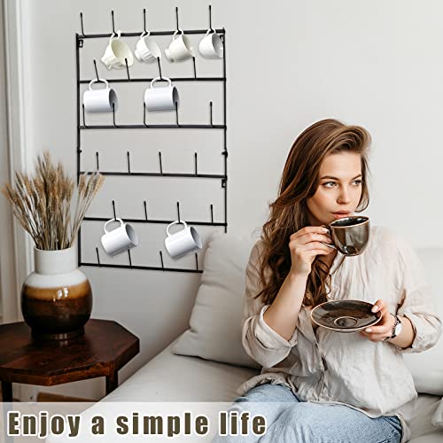 Coffee Mug Rack Wall Mounted Coffee Cup Holder 6 Tier Metal Mug Shelf Black Cup Rack Large Coffee Mug Wall Rack with 25 Hooks for Coffee Mugs Tea Cups Jar Storage Display Organizer, Set of 2