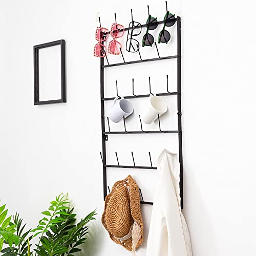 Coffee Mug Rack Wall Mounted Coffee Cup Holder 6 Tier Metal Mug Shelf Black Cup Rack Large Coffee Mug Wall Rack with 25 Hooks for Coffee Mugs Tea Cups Jar Storage Display Organizer, Set of 2