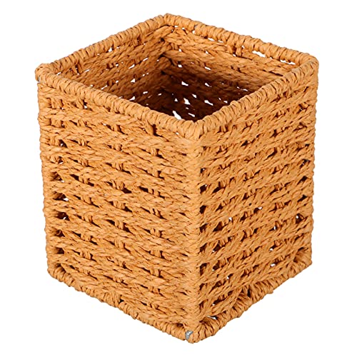 Cabilock Yellow Wicker Pencil Holder Pen Holder Rattan Makeup Brush Holder Makeup Holder Pencil Cup Desk Cup Holder Cutlery Utensil Caddy Silverware Holder