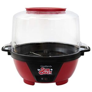 West Bend Stir Crazy Popcorn Machine Electric Hot Oil Popper Includes Large Lid for Serving Bowl and Convenient Nesting Storage, 6-Quart, Red