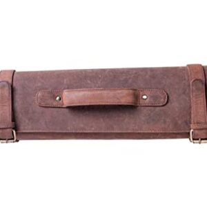 Jucos Products Knife Roll Bag - Authentic Vintage Leather Knife Roll for Safe and Secure Knife Storage with Handle for Travel | Elegant Leather Knife Bag Holds 12 Knives and 5 Medium Tools | Brown