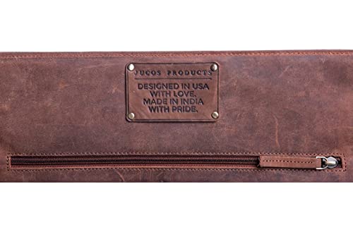 Jucos Products Knife Roll Bag - Authentic Vintage Leather Knife Roll for Safe and Secure Knife Storage with Handle for Travel | Elegant Leather Knife Bag Holds 12 Knives and 5 Medium Tools | Brown