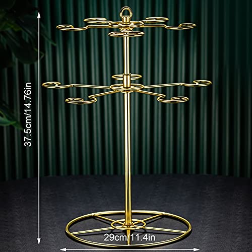 STXMY Hanging Wine Glass Rack, Gold Modern Metal Freestanding Countertop Stemware Holder with 10 Hooks, Air Drying System, for Cabinet Kitchen or Bar