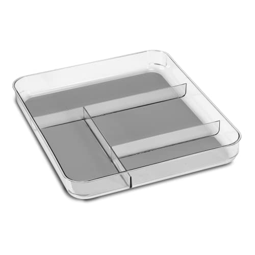 madesmart Antimicrobial Clear Soft Grip Large Gadget Tray Non-Slip Multi-Purpose Drawer, 4 Compartments, All-In-One Home Organization, EPA Certified, Light Grey