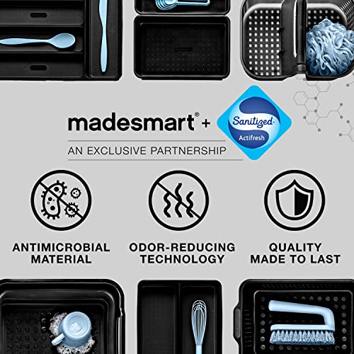 madesmart Antimicrobial Clear Soft Grip Large Gadget Tray Non-Slip Multi-Purpose Drawer, 4 Compartments, All-In-One Home Organization, EPA Certified, Light Grey