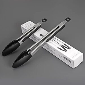 HOTEC Premium Stainless Steel Locking Kitchen Tongs with Silicon Tips, Set of 2-9" and 12"