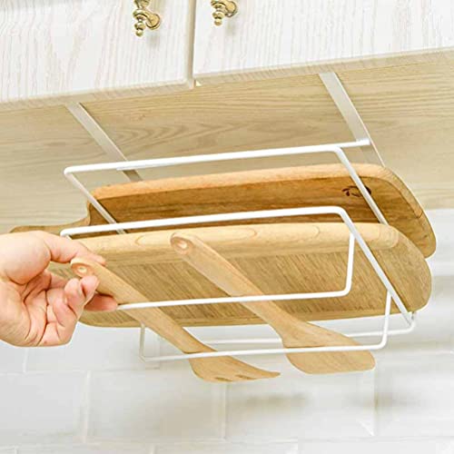 VOSAREA Kitchen Cutting Board Rack Punch Free Double Deck Chopping Board Organizer Towel Holder with Drip Tray Iron Baking Pan Dishcloth Rack White