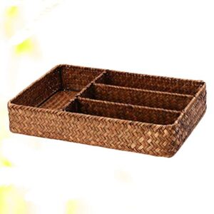 Cabilock Kitchen Utensil Drawer Organizer with Dividers Rattan Flatware Basket Natural Wicker Serving Basket Flatware Cutlery Organiser Tray for Flatware and Kitchen Utensils Coffee