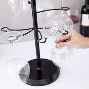 MyGift Black Metal Wine Glass Holder Countertop Stand, Spiral Hanging Wine Glass Rack, Holds 10 Stemware Glasses