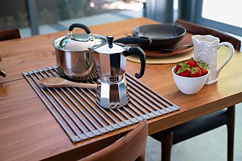 Over-The-Sink --20.5 inches Roll-Up Dish Drying Rack, Made of Silicone Wrapped Steel, Multipurpose -No Occupying Space Heat Resistant Roll Up Dish Drying Rack - Fit for Stainless Steel Sink ( Large)