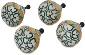 polish pottery set of 4 drawer pull knobs 1-1/2 inch made by ceramika artystyczna (autumn wheatfields theme) + certificate of authenticity