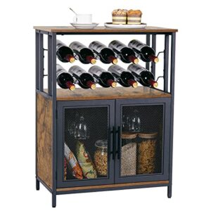 bennio brenny wine bar rack cabinet with detachable wine rack, liquor cabinet, bar cabinet with glass holder, metal sideboard buffet storage cabinet with mesh door