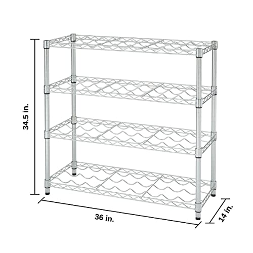 TRINITY EcoStorage 4-Tier Adjustable Metal Wire Wine Rack, Freestanding Stackable Bottle Holder for Bar and Kitchen Storage, Minimum 36 Bottle Capacity, 36” W x 14” D x 34.5” H, Chrome