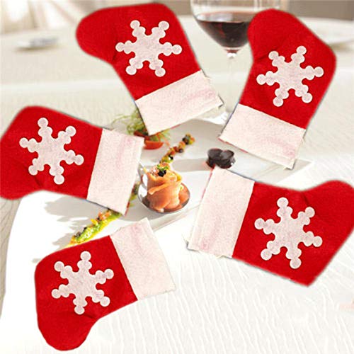 24 Packs Christmas Dinner Table Decorations, Mini Snowflake Tableware Holders, Christmas Socks Decoration Xmas Candy Pouch Bag Socks Stockings Knife Spoon Fork Bag for Christmas Party Decoration Gifts